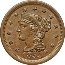 1853 (N-3) NGC MS-65 BN.