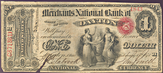 Original Series $1.00. Dayton, OH Charter# 1788 Rays. VG.