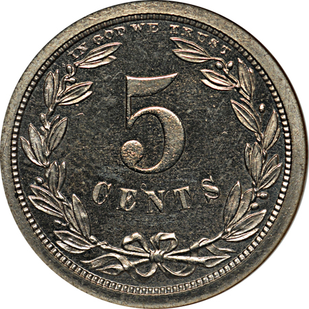 1868 five-cent pattern, (J-623, P-692, Low R.6), Plain Edge, Nickel. NGC PF-65 CAC.