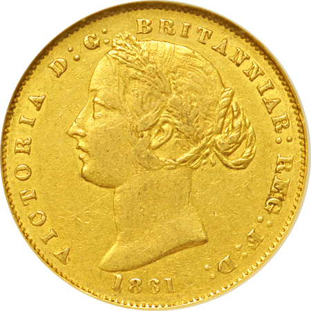 Australia. 1861 Victoria gold Sovereign. Reserve Bank of Australia, KM4. NGC AU-50.