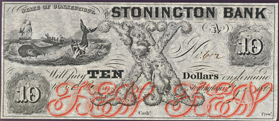 $10 State of Connecticut, The Stonington Bank, Obsolete.  CHCU.