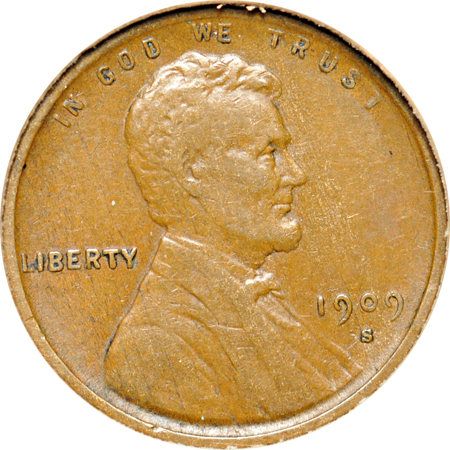 1909-S V.D.B. in a nearly complete set of Lincoln cents 1909 through 2009-S in a Dansco 8100 album.