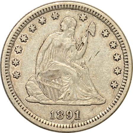 An 1834 Bust quarter and 11 Seated quarters.