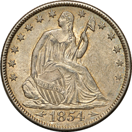 Ten Seated Liberty half-dollars.