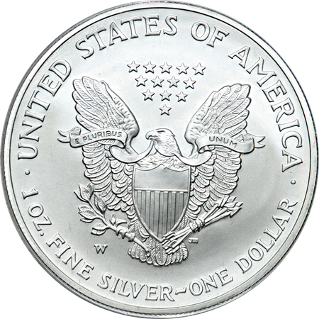 Four 2008-W reverse of 2007 American Silver Eagles.