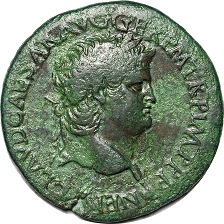 Roman Empire. Nero (ruled AD 54-68), Bronze As (28.5 mm, 11.7 grams) Rome circa 65 A.D. Near XF.