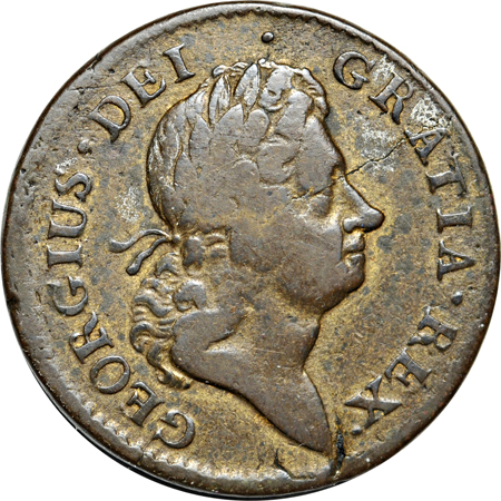 1722 Rosa Americana Halfpenny VF, 1723 Rosa Americana Penny F/cleaned and 1722 Rosa Americana Twopence VG/bent.