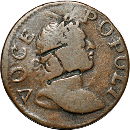 1760 Voce Populi Farthing VF Details/counterstamped and 1760 Voce Populi Halfpenny VF Details/corroded.