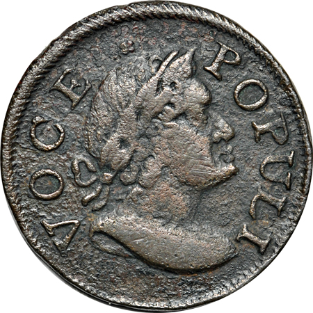 1760 Voce Populi Farthing VF Details/counterstamped and 1760 Voce Populi Halfpenny VF Details/corroded.