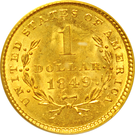 1849 Open Wreath (with L). PCGS MS-63.