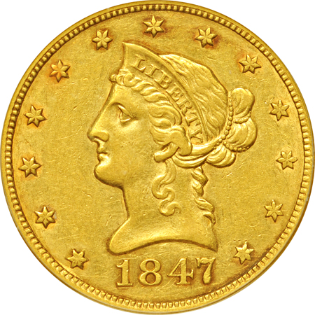 1847 PCGS XF-45, unattributed die variety.