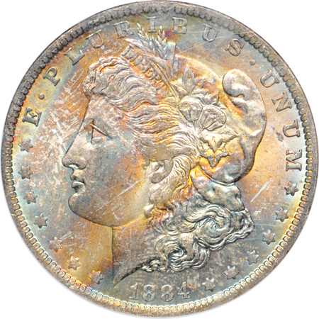 Seven gorgeously toned certified Morgan dollars.