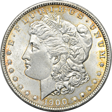BU roll of 1900 Morgan silver dollars.