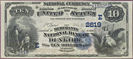 1882 $10.00. Dunkirk, NY Charter# 2619 Date Back. PCGS VF-35.