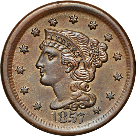 1857 Large Date. AU/questionable color.