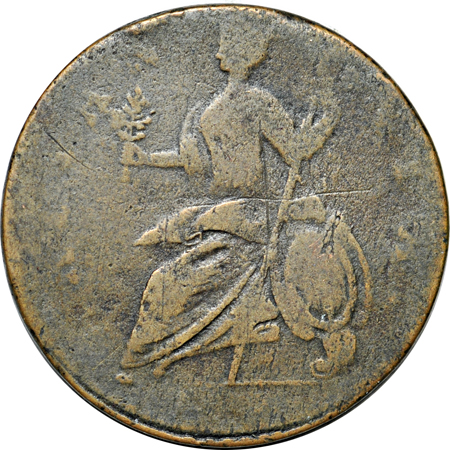 1787 Vermont Copper, "Britannia" Variety (Ryder-13, R.1, 109,6 grains) F.