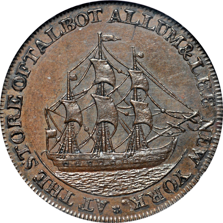 1795 Talbot, Allum & Lee Cent, Lettered Edge (Breen 1035, Fuld 1).  NGC MS-62 BN.