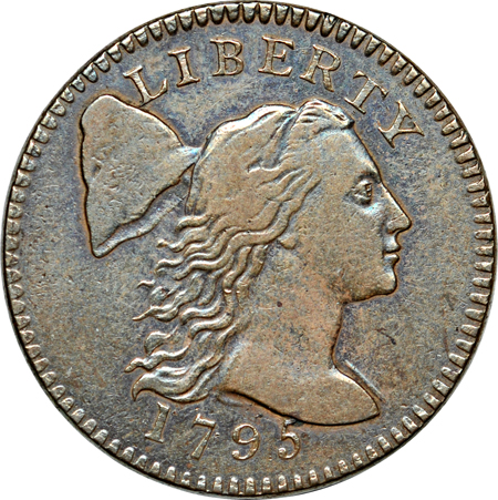 1795 "Plain Edge/Five Three-Leaf Clusters on Left. Branch/One Cent Central" (S-77, R.3). VF/recolored.