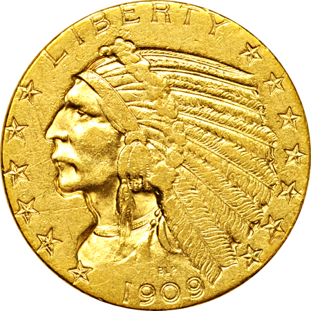 Six S-Mint Indian-head half-eagles.