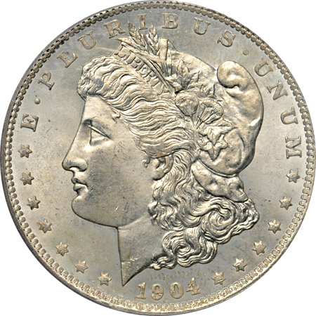 Seven certified MS-63 or higher Morgan dollars.