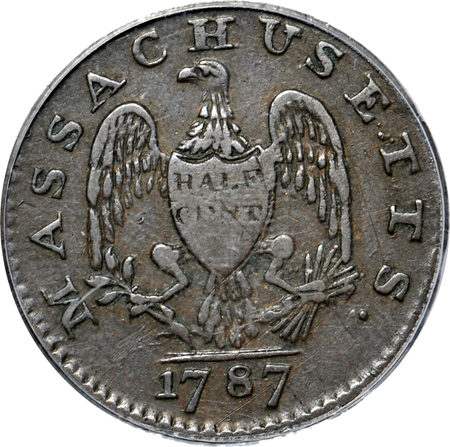 1787 Massachusetts Half Cent. PCGS VF-30.