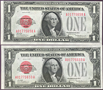 Sequential pair of 1928 $1.00.  CHCU.