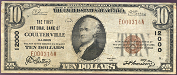 1929 $10.00. Coulterville, IL Charter# 12000 Ty. 1. F.