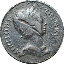 1785 Connecticut Copper, Second Roman Head variety. (Miller 2-A.4, Low R.6, 134 grains).  F.