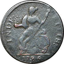 1785 Connecticut Copper, Second Roman Head variety. (Miller 2-A.4, Low R.6, 134 grains).  F.