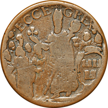 Undated (1663 - 1672) St. Patrick's "Halfpenny" W/Brass Splasher (Vlack 1-A, Breen 200, Large Letters Both Sides, 134.3 grains. VG.