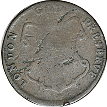 Undated (1672-1694) London Elephant Token, Thick Planchet (Breen 186, Hodder Dies 2-B, R.4, 223.8 grains). F/reverse planchet fissure.