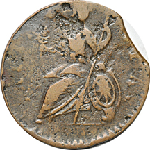 1787 Vermont Copper, "Britannia" Variety (Ryder-13, R.1, 108 grains). VF/planchet clip.