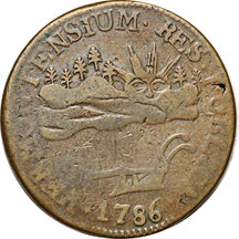 1786 Vermont Copper, the first of the three "Vermontensium" varieties (Ryder-6, Rarity.3, 118.8 grains). VF.