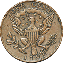 1791 Washington Small Eagle Cent, "United States Of America" lettered edge (Breen 1217, D & H Middlesex 1050, R.3, 219.1 grains) VF/rim bruises.