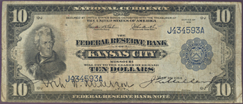 1915 $10.00 Kansas City.  PMG VG-10.  Rickey Collection.