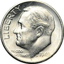 Complete set of Roosevelt dimes, including proof-only issues, in a Harco Coinmaster album.