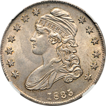 1835 "Recut, Horn Top 5" (O-107, R.1) NGC AU-58.