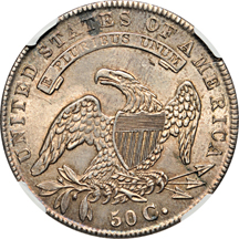 1835 "Recut, Horn Top 5" (O-107, R.1) NGC AU-58.