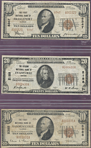 Three small size National Bank Notes.