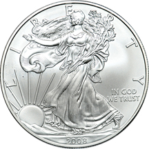 Four 2008-W reverse of 2007 American Silver Eagles.