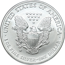 Four 2008-W reverse of 2007 American Silver Eagles.