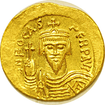 Byzantine Empire. Flavius Phocas (AD 602-610) gold solidus (SB-618, 4.4 grams), Constantinople mint (AD 603-607). VF.