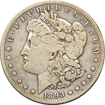 1893-S VF, obverse scratched.
