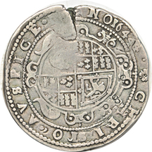 Great Britain. 1644 Charles I double struck Crown, Rose mintmark (Exeter Mint) Davenport 334.1. F/cracked flan.