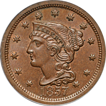 1857 Large Date. PCGS MS-64BN.