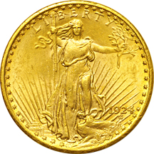 1924 Saint-Gaudens MS-60, and three other U.S. gold coins.