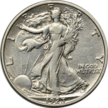 Eight collector date Walking Liberty half-dollars, mostly dipped in the XF to AU range.