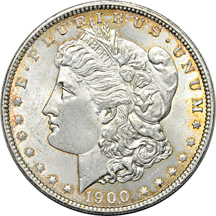BU roll of 1900 Morgan silver dollars.