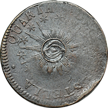 1786 Vermont Copper, the second "Vermontensium" variety (Ryder-7, R.3, 126.5 grains). VF/bent/re-engraved eye.