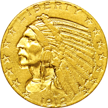 Six S-Mint Indian-head half-eagles.